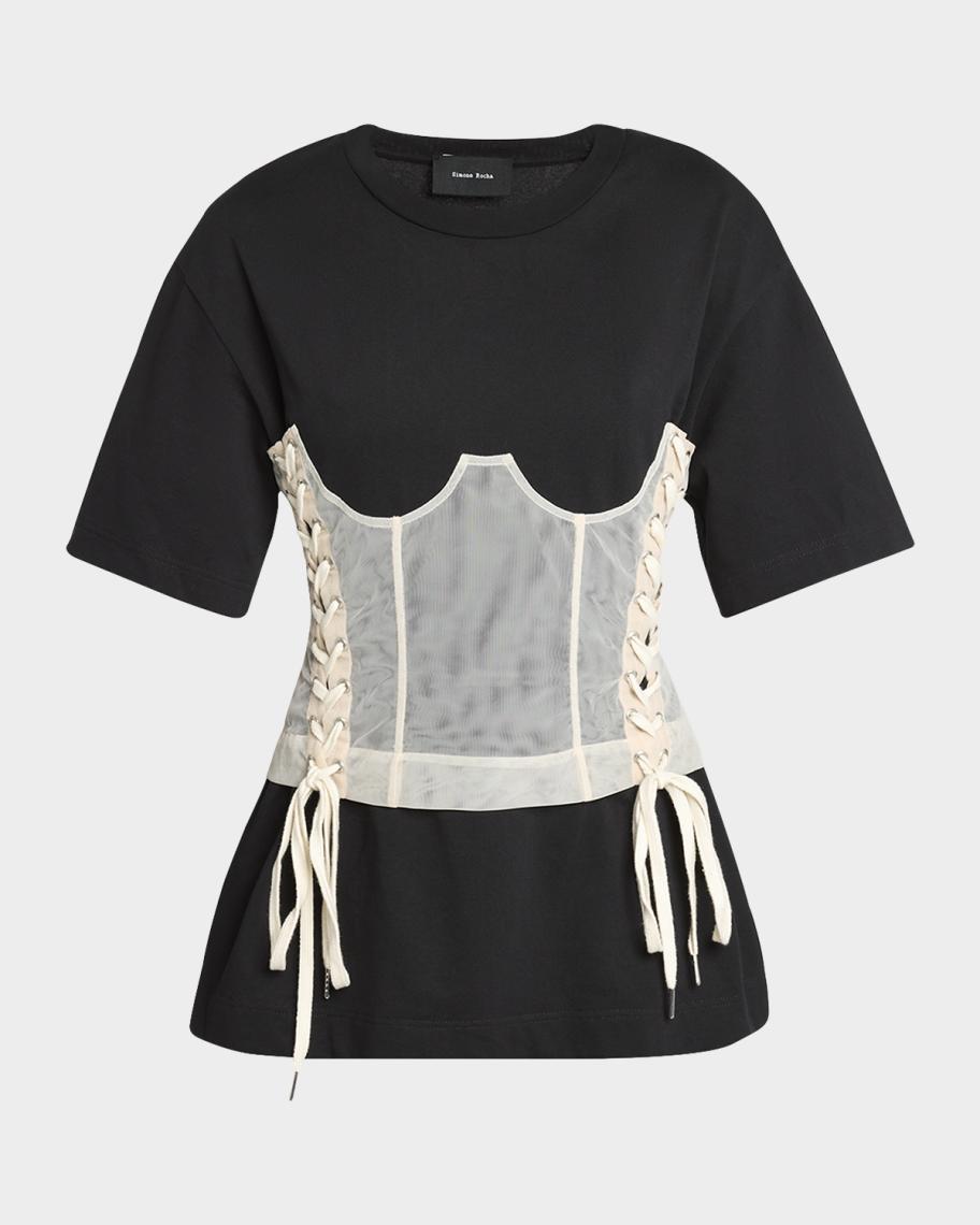 Simone Rocha Boxy T-Shirt with Corset Panel | Neiman Marcus