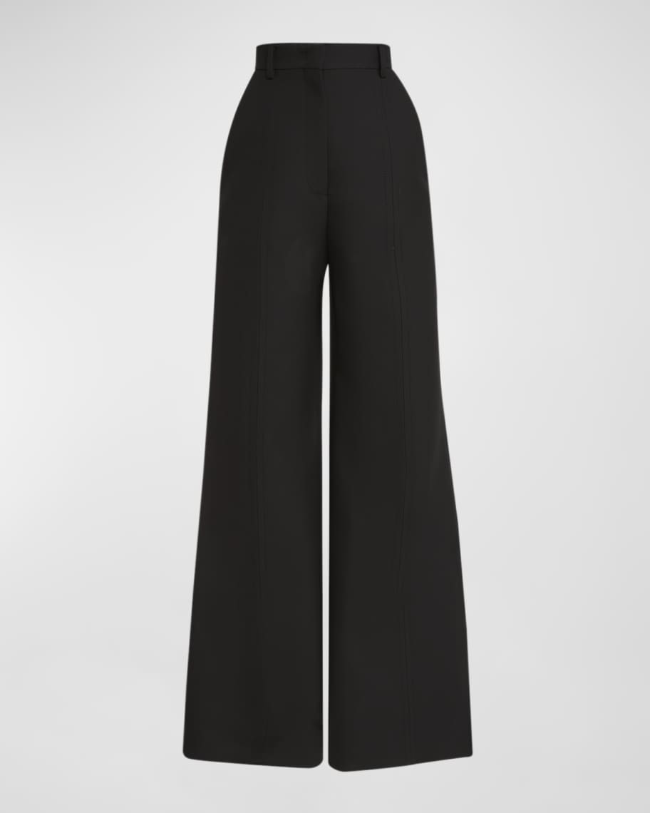 パンツ Valentino Garavani Solid Grisaille Wool Trousers With Wide Grisaille virgin wool straight pants in black - Valentino