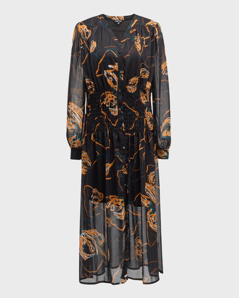 The Mason Smocked Floral Midi Dress-Pink