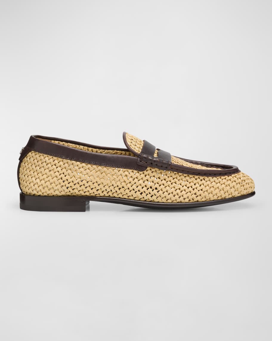 Dolce&Gabbana Men's City Blanco Woven Raffia Penny Loafers