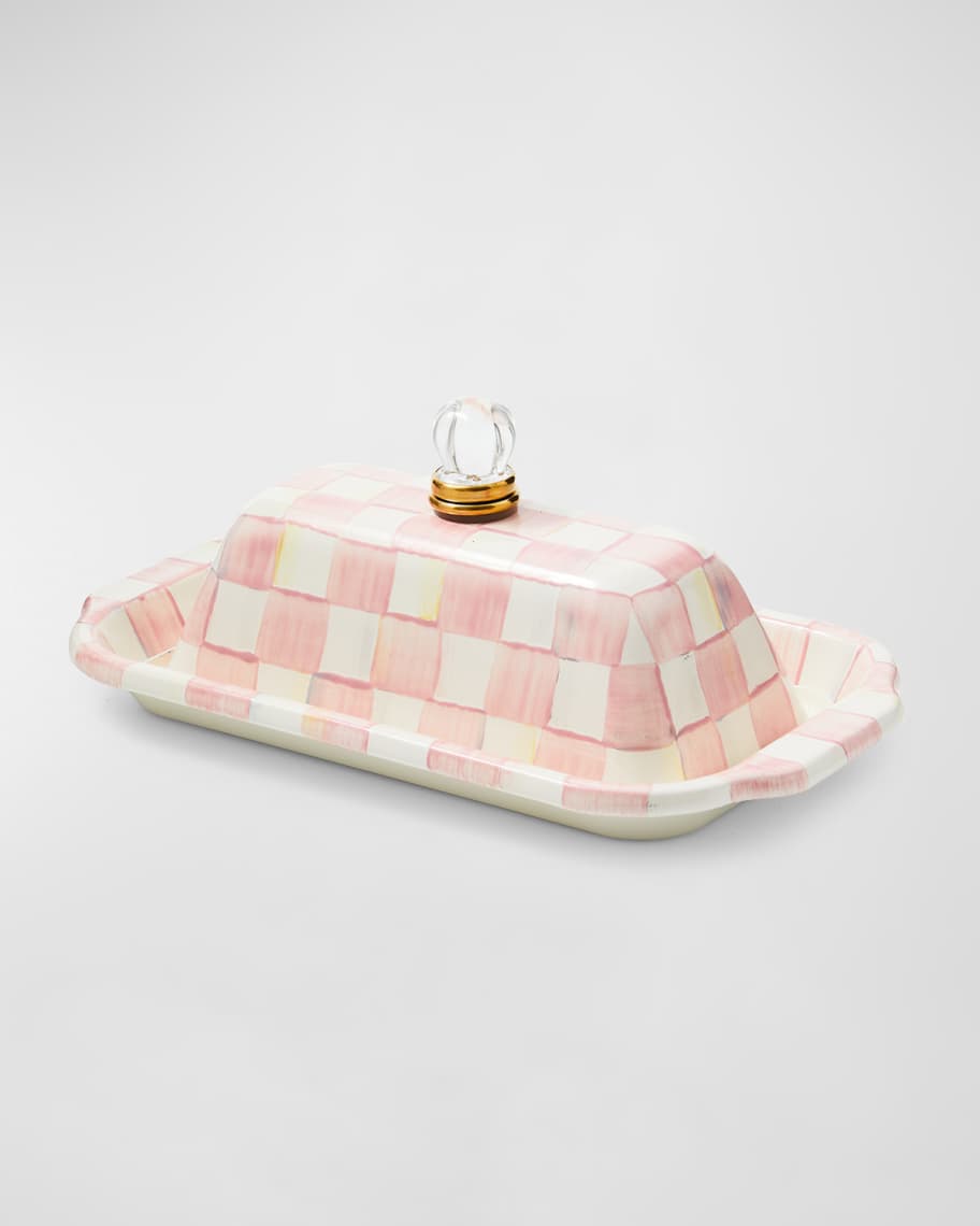 MacKenzie-Childs Rosy Check Enamel Butter Box