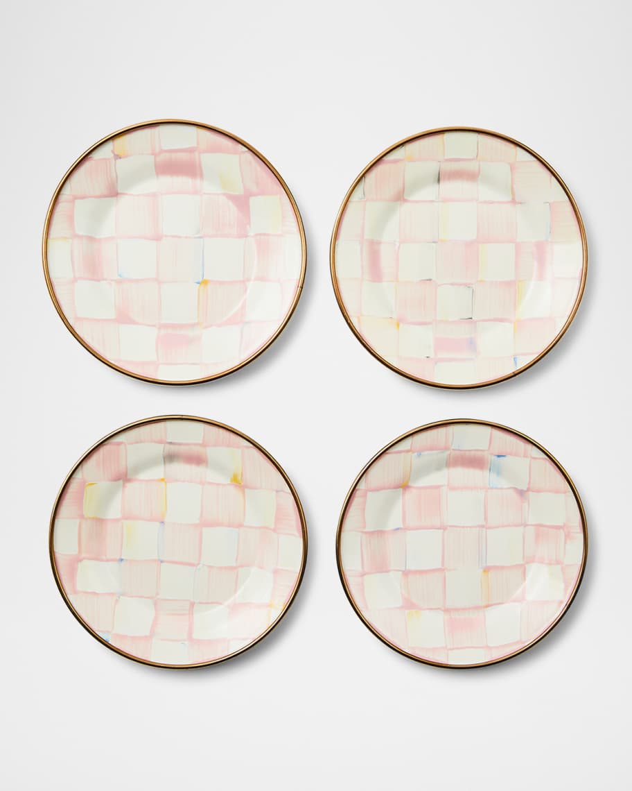 MacKenzie-Childs Rosy Check Enamel Appetizer Plates, Set of 4
