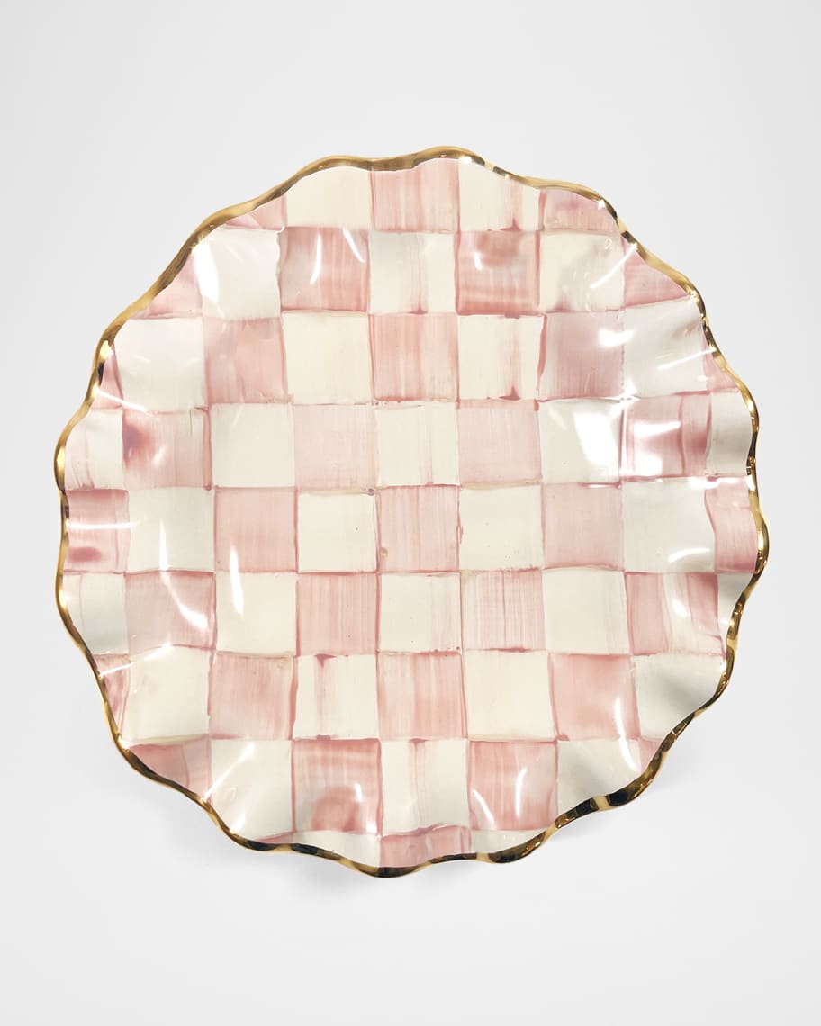 MacKenzie-Childs Rosy Check Ceramic Fluted Dessert Plate - needs 12