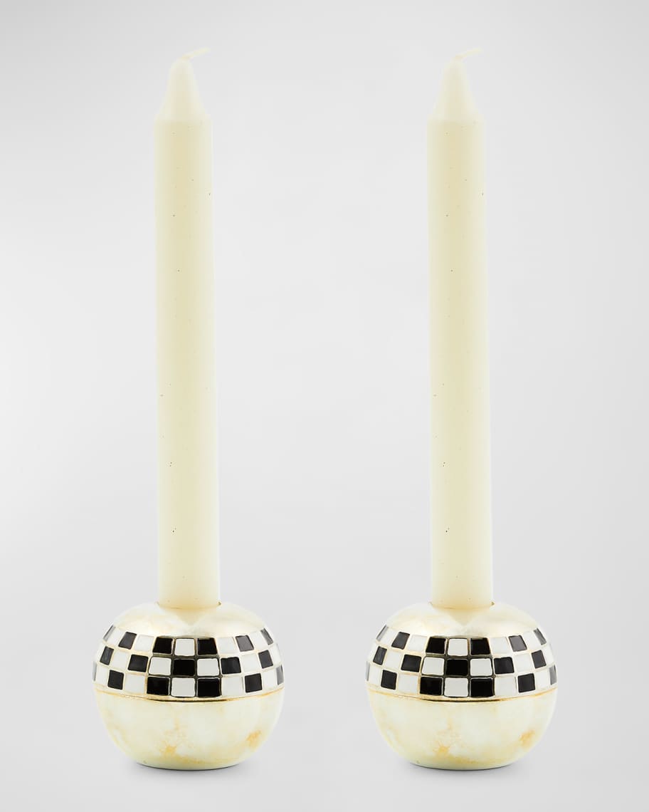 MacKenzie-Childs Large Sphere Check Candle Holders, Set of 2