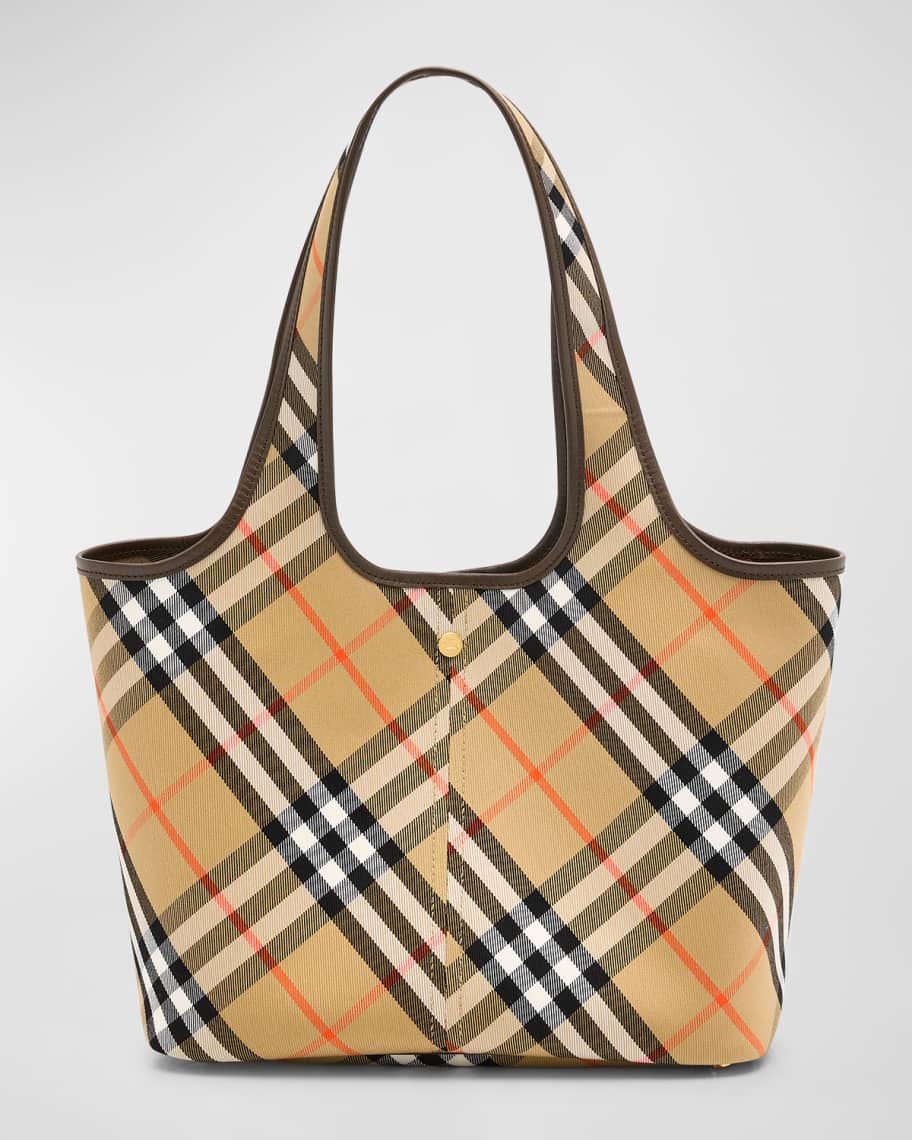 Burberry Burgundy Calfskin House Check Small Banner Tote