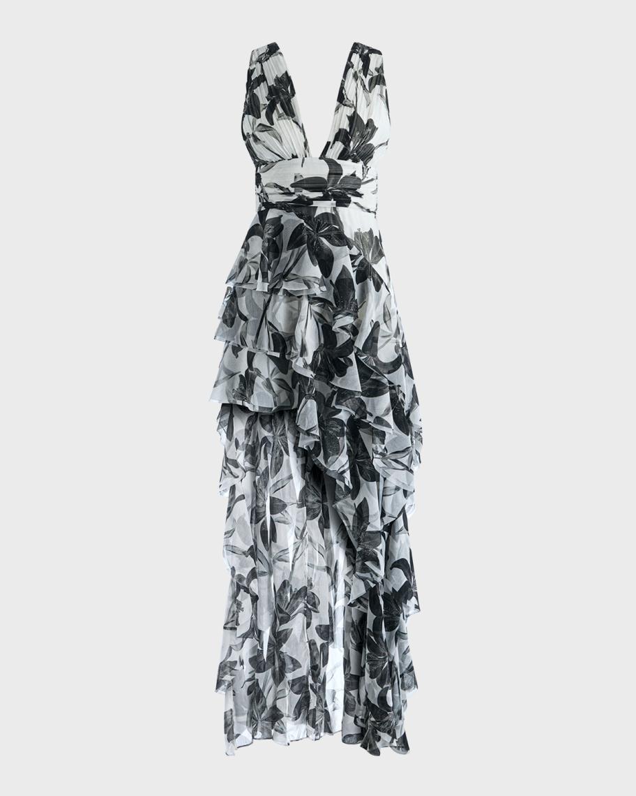 holly low neck asymmetric ruffled maxi dress ALICE + OLIVIA Ruffle Dark Purple Maxi Dress