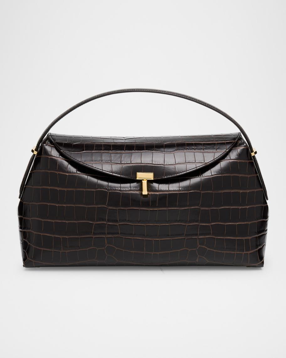 Toteme T-Lock Croc-Embossed Top-Handle Bag | Neiman Marcus