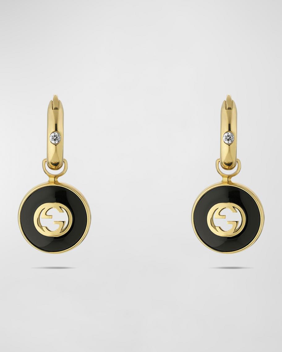 美品 GUCCI Disney スクエア アクセサリートレー イエロー ブラック Gucci Interlocking G Onyx Hoop Earrings in 18K Yellow Gold