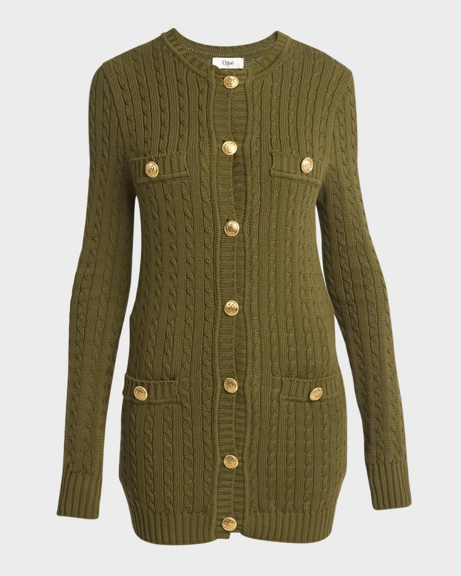 Chloe Cable-Knit Cardigan with Gold-Tone Buttons