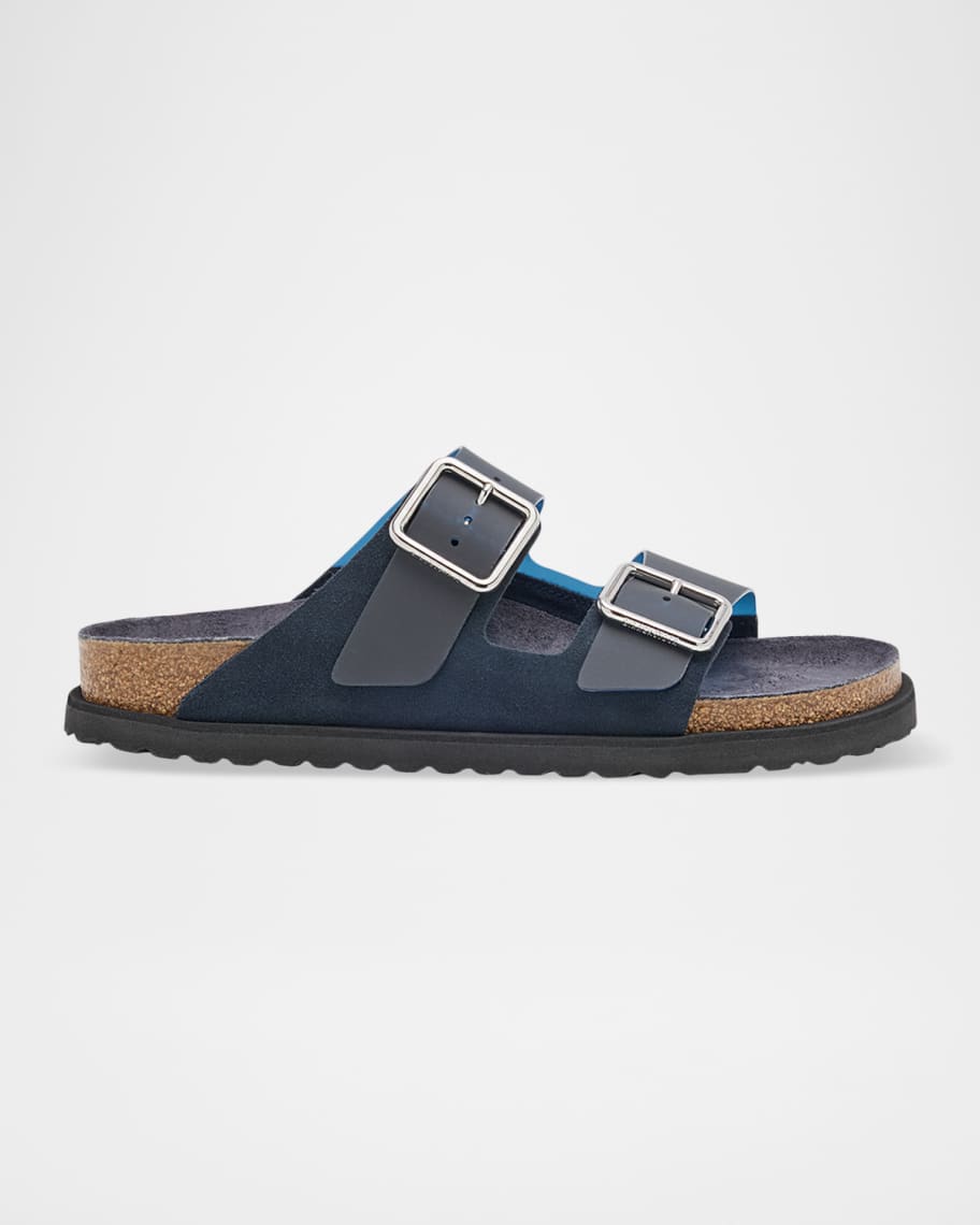 1774 Birkenstock Arizona Suede PVC Dual-Buckle Slide Sandals | Neiman ...