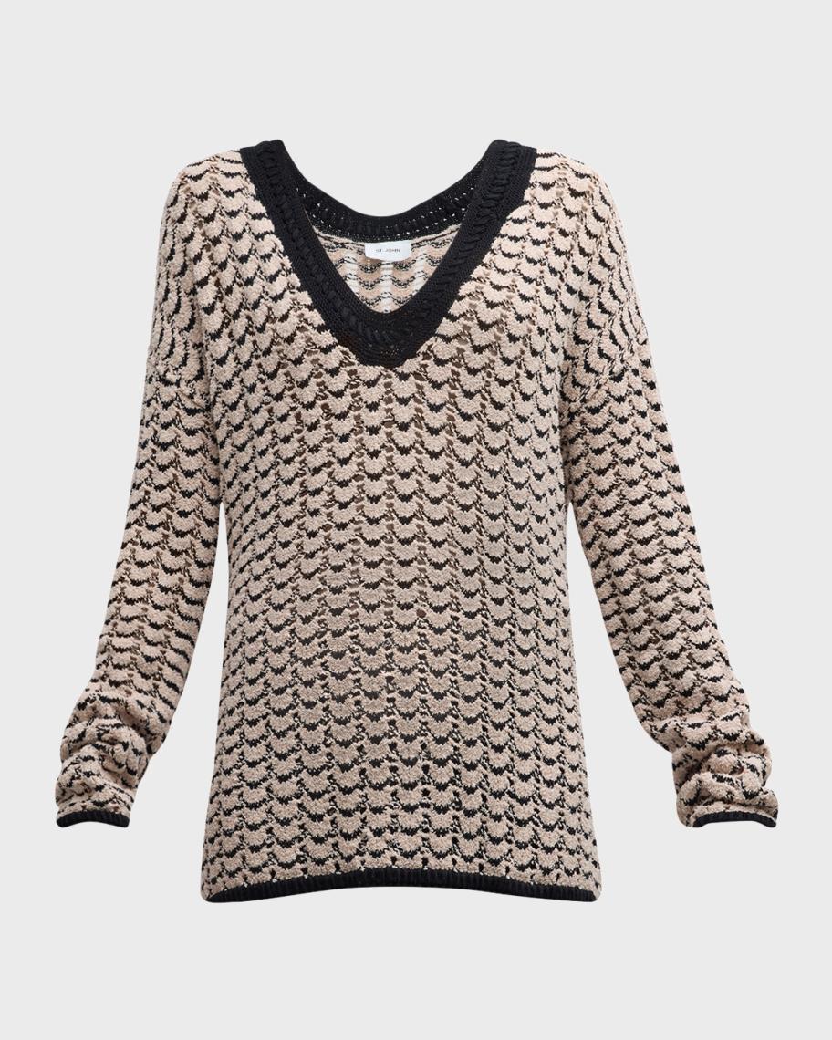 St. John Distorted Terry Chevron Knit V-Neck Sweater | Neiman Marcus