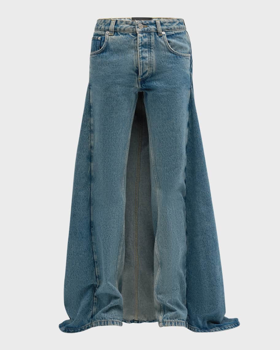 Image 1 of 6: Low-Rise Denim Fishtail Jeans