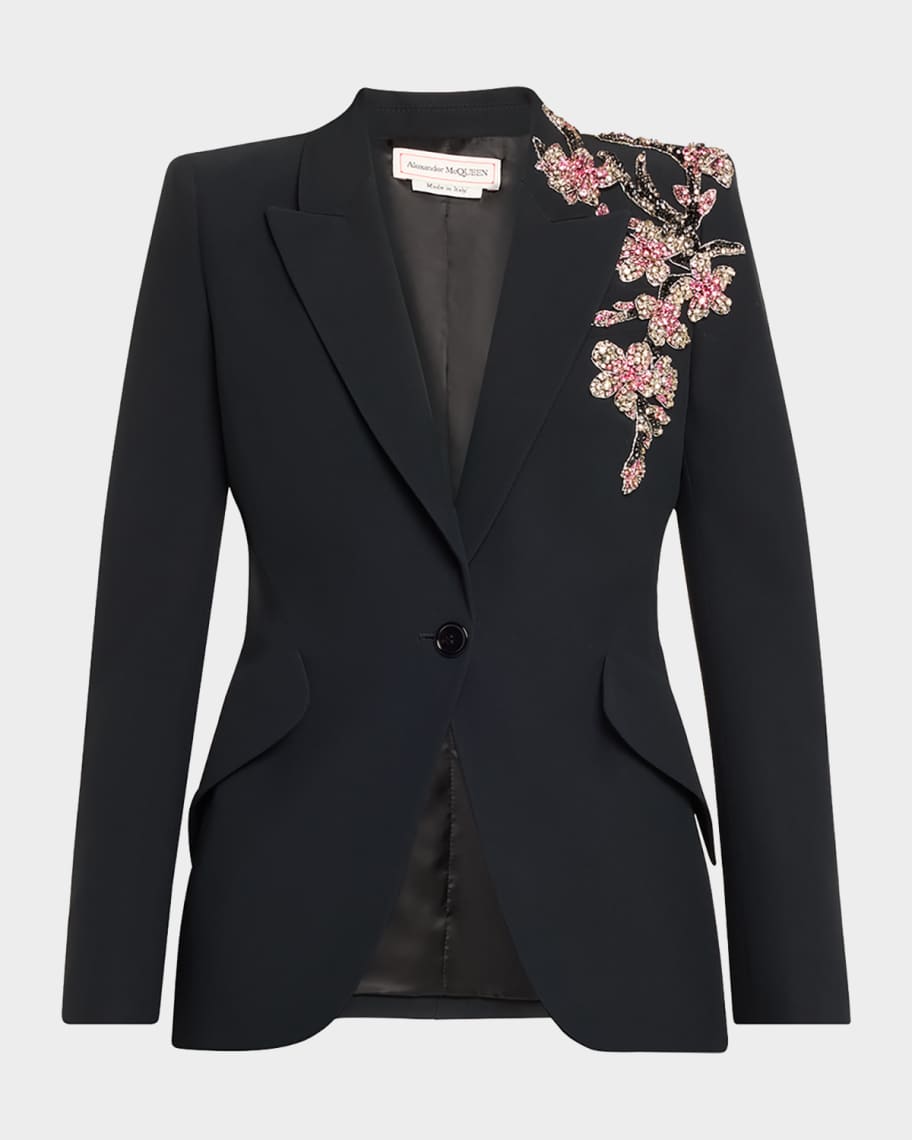 【関送込】MCQUEEN◆VISCOSE BLAZER McQueen Peak Shlouder Blazer Jacket with Floral Crystal
