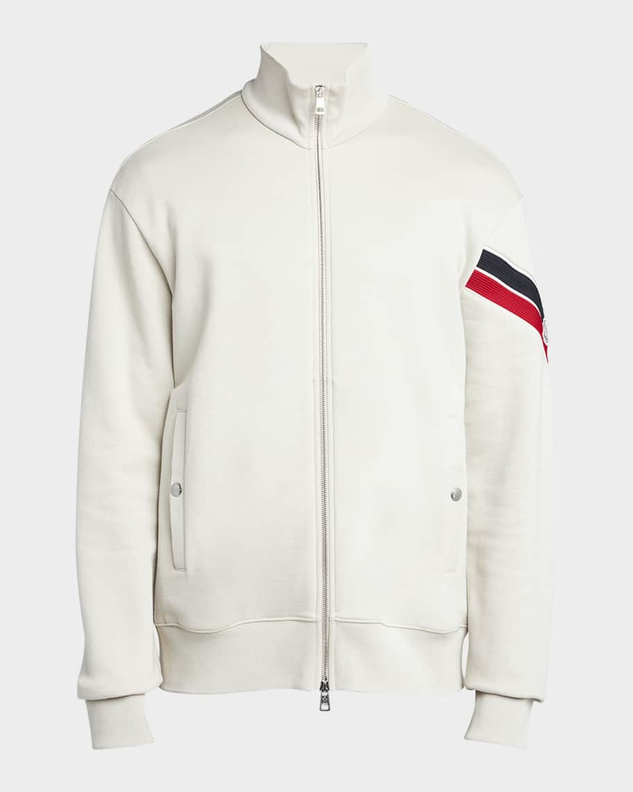 Moncler Men s Zip Up Jacket with Striped Sleeve Neiman Marcus