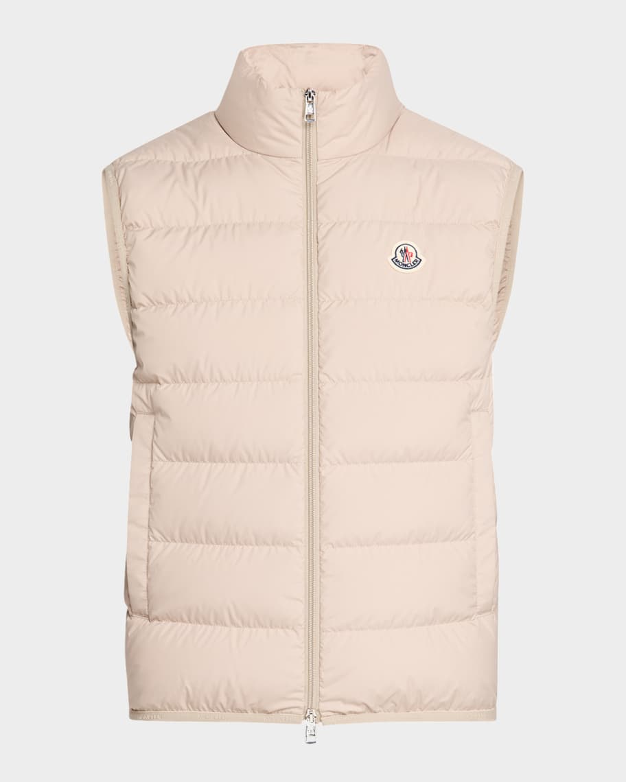 【関税＆送料込み】Moncler Beige Quilted Vest With Diamond Camel Beige Vigny Diamond-Quilted Padded Linen Gilet - Vests