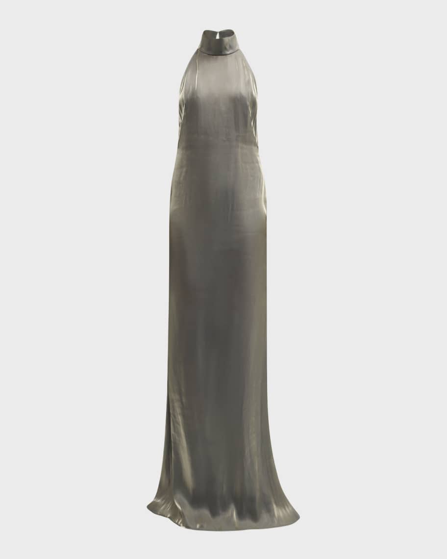 LAPOINTE Metallic Organza Backless Halter Gown | Neiman Marcus