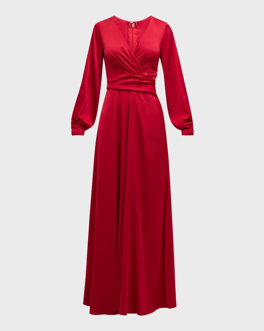 Talbot Runhof Voile Satin Long-Sleeve Gown | Neiman Marcus