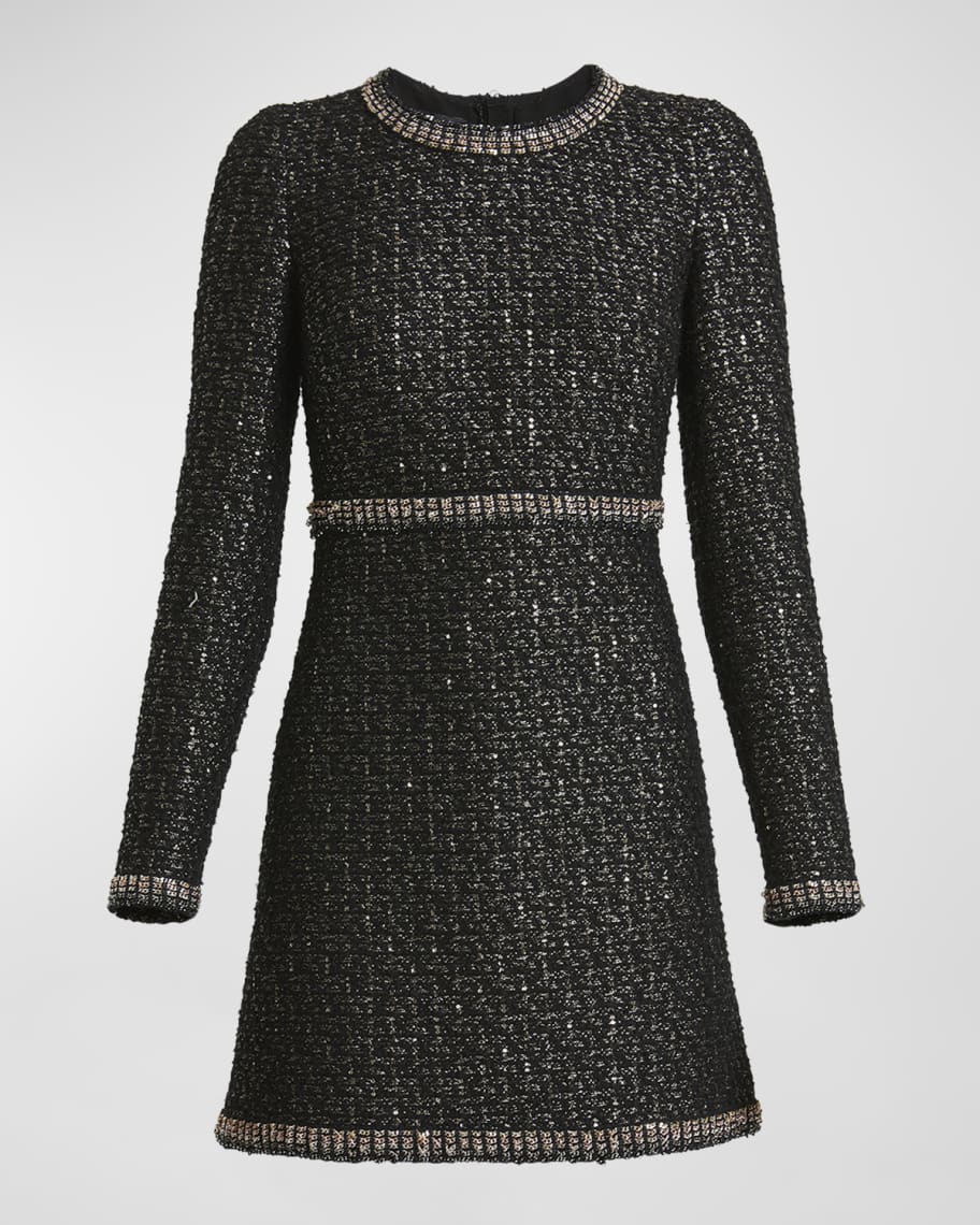 Giambattista Valli Metallic Paillette Tweed Long-Sleeve Mini