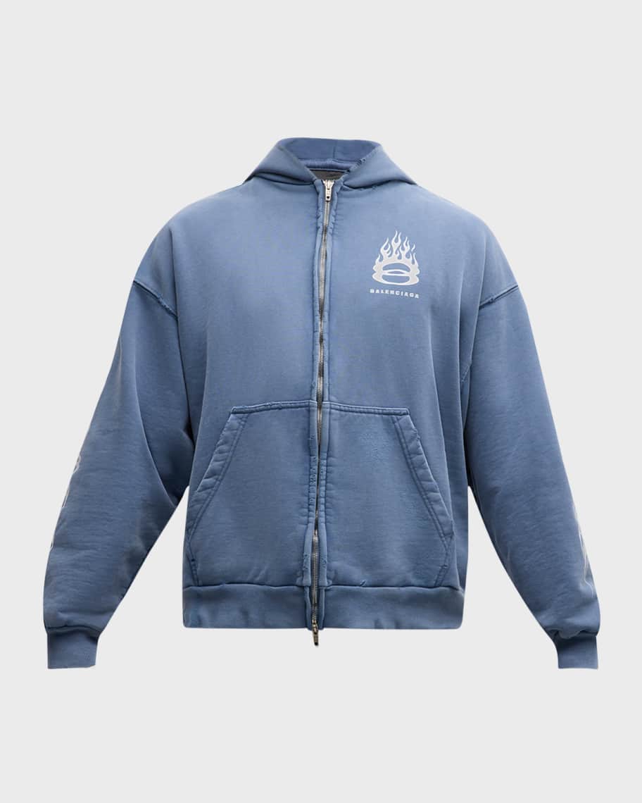 24PF new/BALENCIAGA バーニングユニティパーカー Hoodie Blue Balenciaga Men's Burning Unity Logo Zip Hoodie | Neiman Marcus