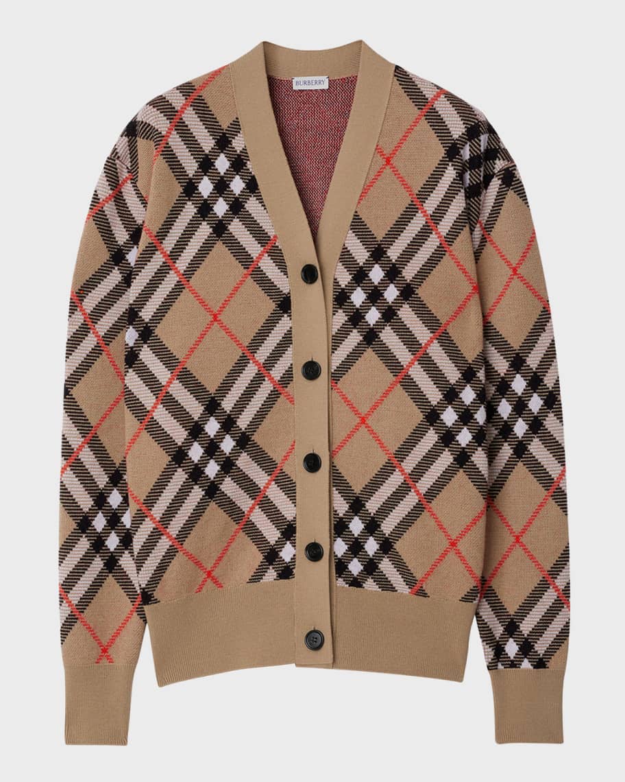 Burberry Check V-Neck Cardigan | Neiman Marcus