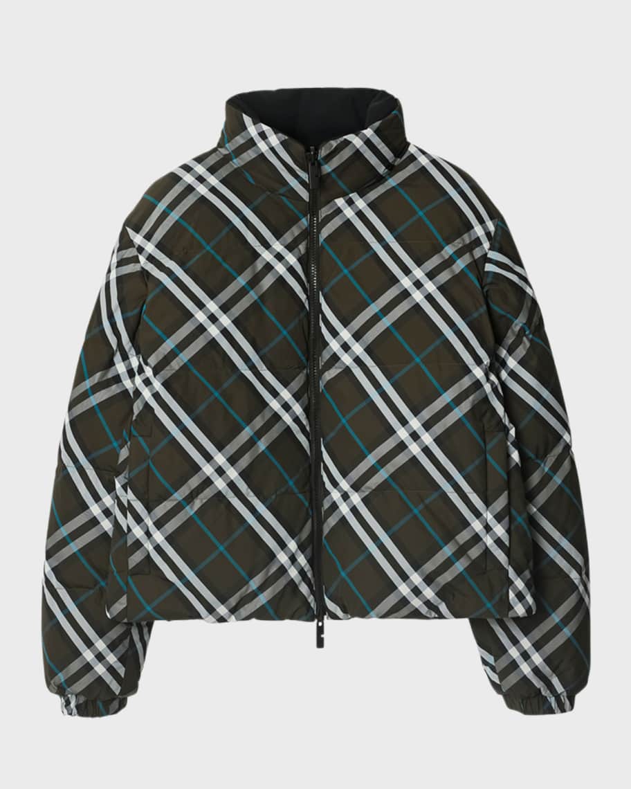 【さの】Bargiee CHECK PUFFY DOWN Burberry Reversible Check Short Puffer Jacket | Neiman Marcus