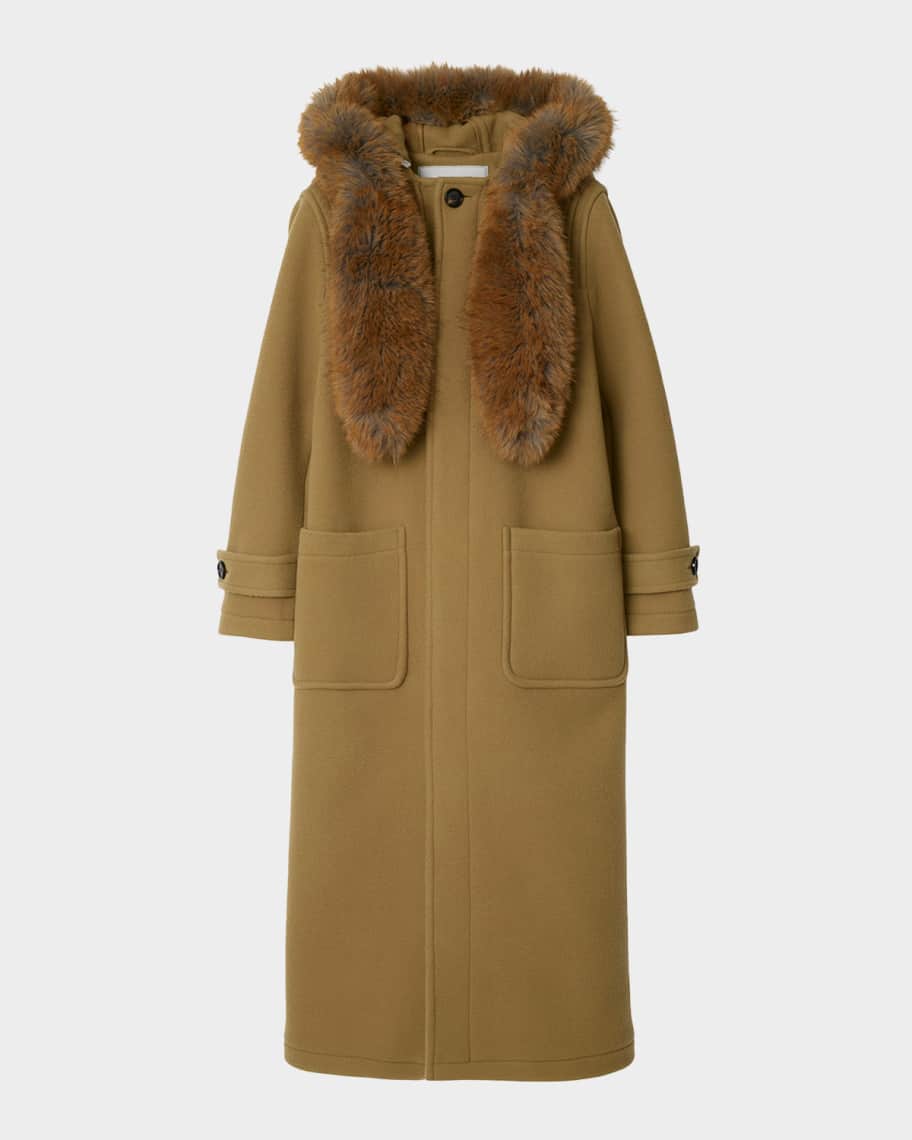 Burberry Oversized Duffle Coat With Faux-Fur Hood Trim | Neiman Marcus