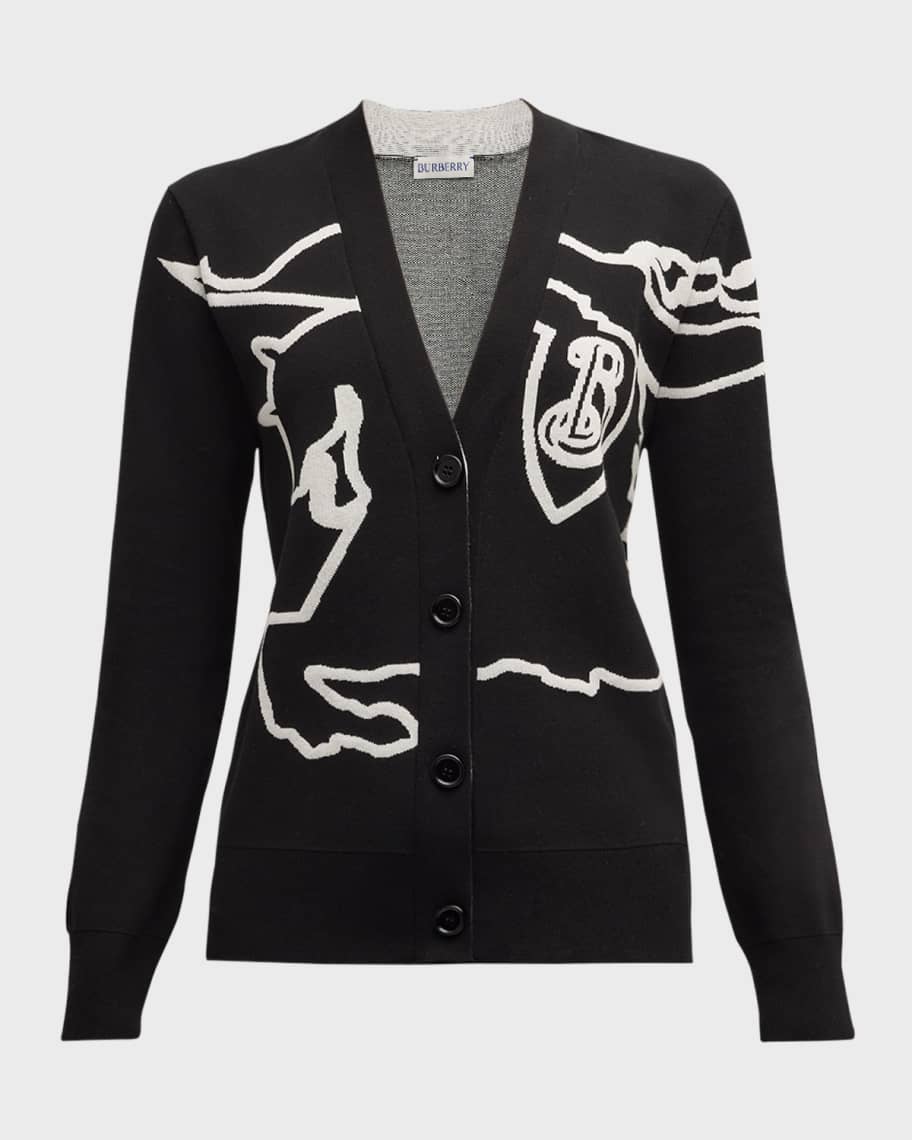 Burberry V-Neck EKD Cotton-Blend Cardigan | Neiman Marcus