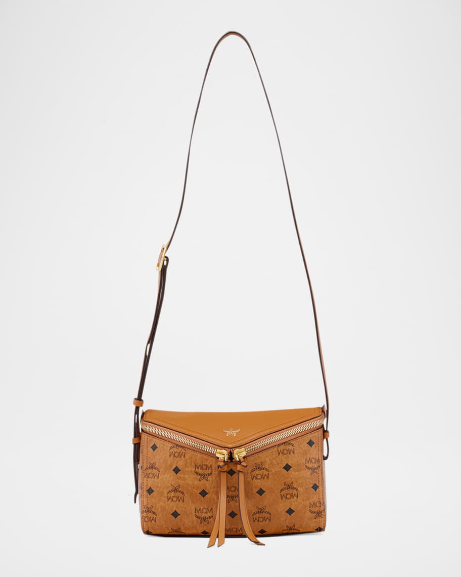 MCM Visetos Zip Faux Leather Shoulder Bag | Neiman Marcus