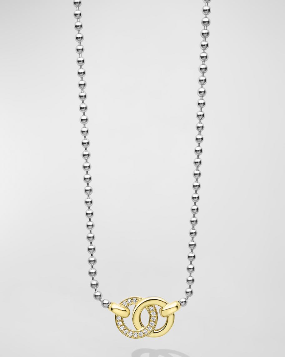 LAGOS Signature Caviar Two-Tone Diamond Interlocking Link Necklace ...