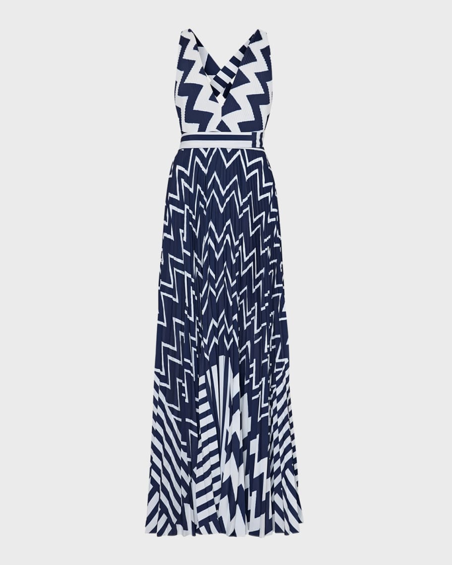 Milly Oria Pleated Chevron Print Maxi Dress Neiman Marcus