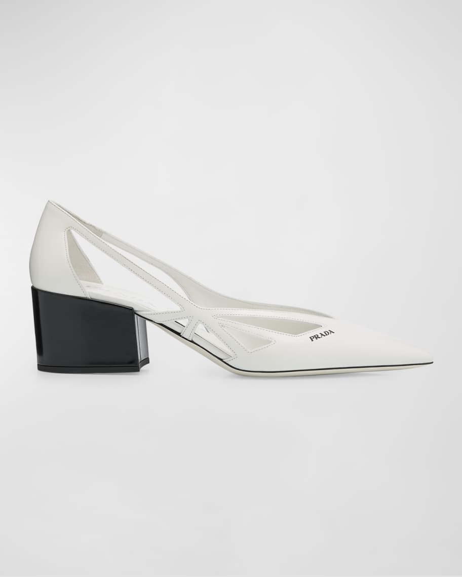 Prada Leather Cutout Block-Heel Pumps | Neiman Marcus