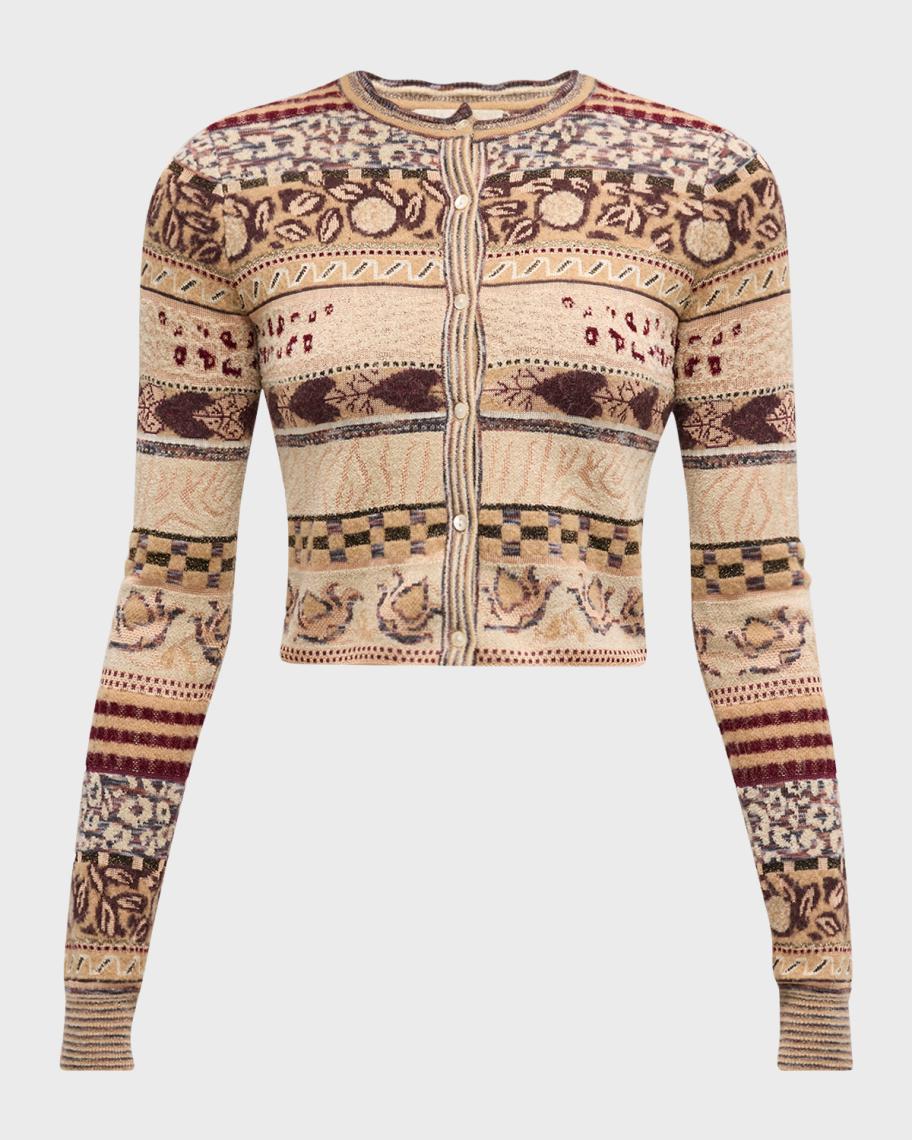 Ulla Johnson Liza Cropped Mixed-Pattern Cardigan | Neiman Marcus