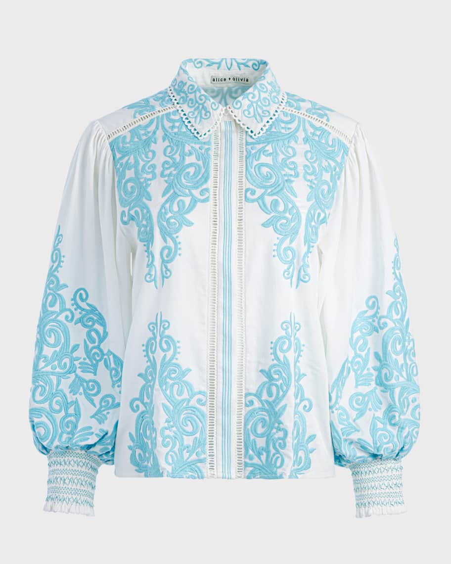 Image 2 of 5: Loryn Embroidered Button-Front Blouse