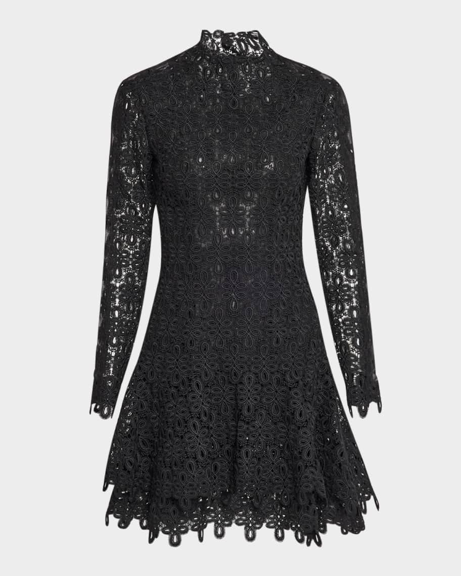 SIMKHAI Joy Guipure Lace Long-Sleeve Mini Dress | Neiman Marcus