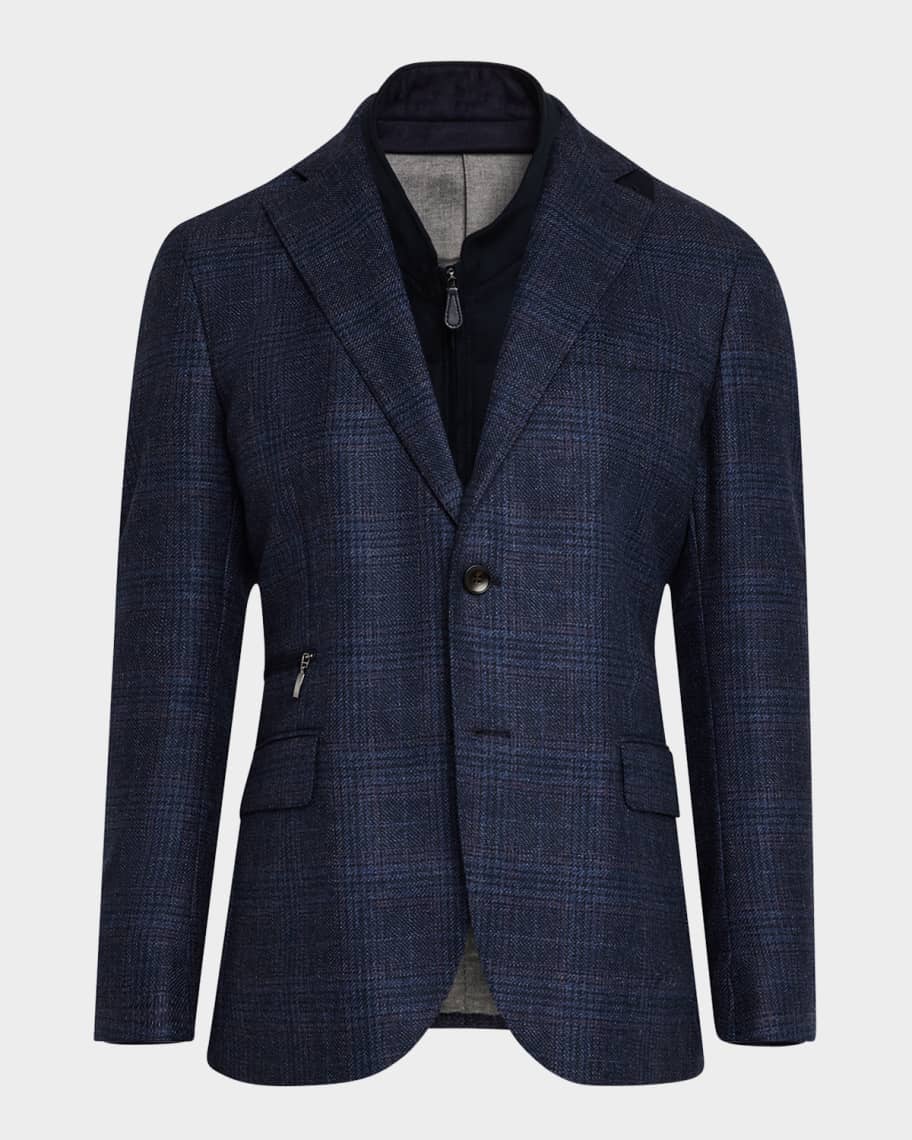 Neiman Marcus Plaid Sport Coat with Solid Vest Blue
