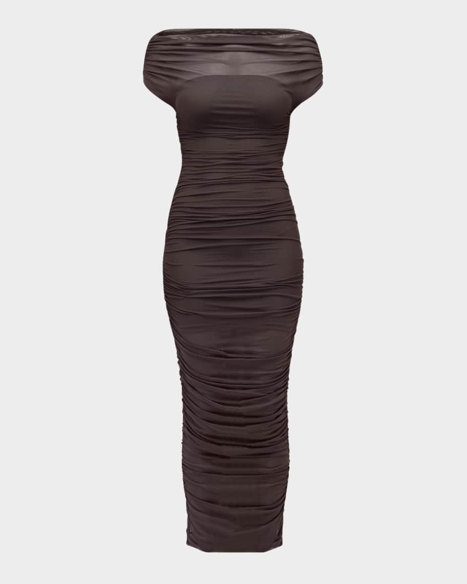 SER.O.YA Noel Gathered Mesh Maxi Dress | Neiman Marcus
