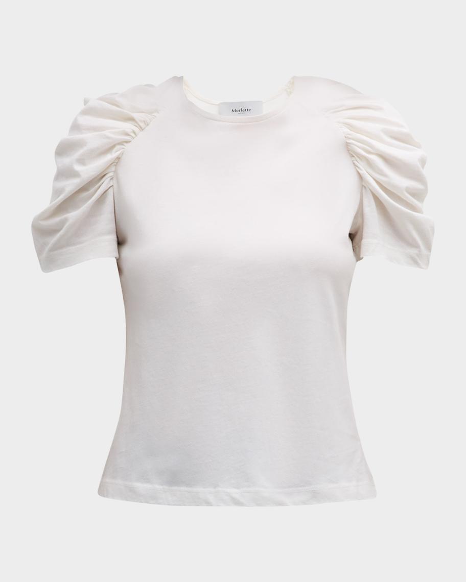 Merlette Ember Ruched-Sleeve Jersey Top | Neiman Marcus