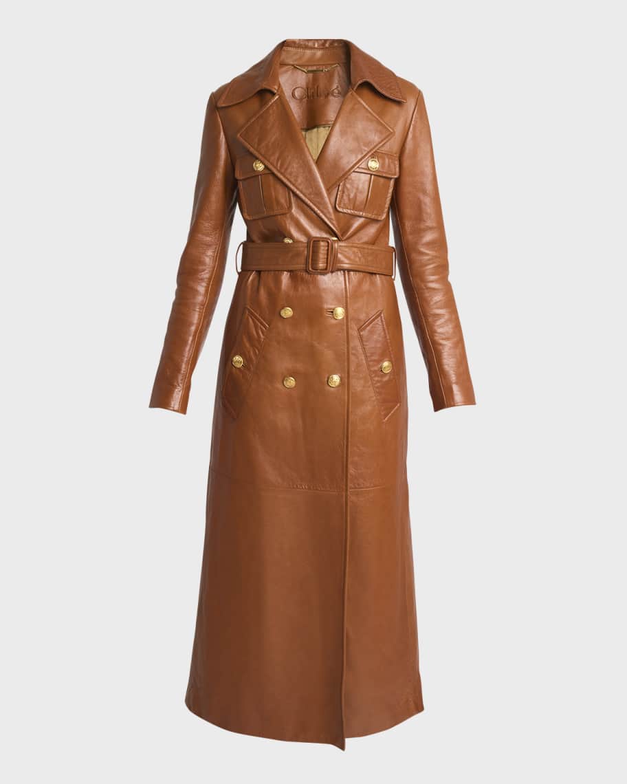 Chloe Glossy Leather Belted Long Trench Coat | Neiman Marcus
