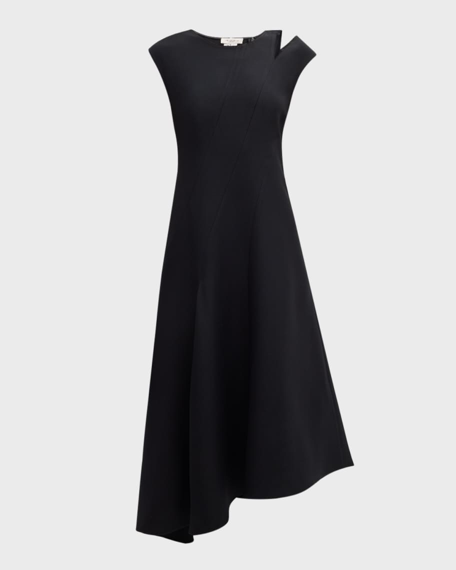 Lafayette 148 New York Asymmetric Cutout Wool-Silk Midi Dress