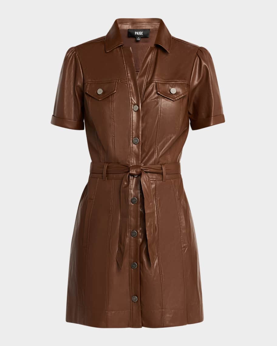 PAIGE Amina Faux-Leather Shirtdress | Neiman Marcus