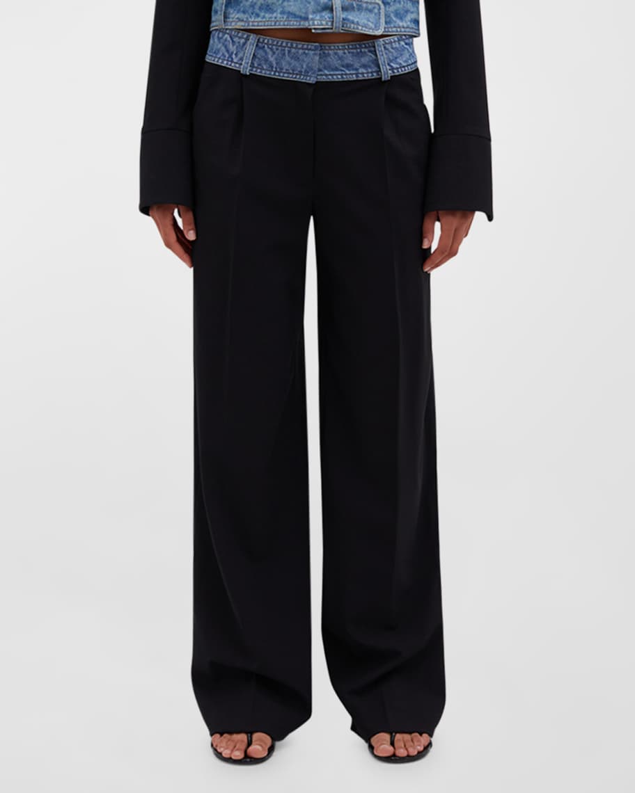 Christopher Esber Women’s Maverick Straight Leg Wool Leather Pants Black US 6