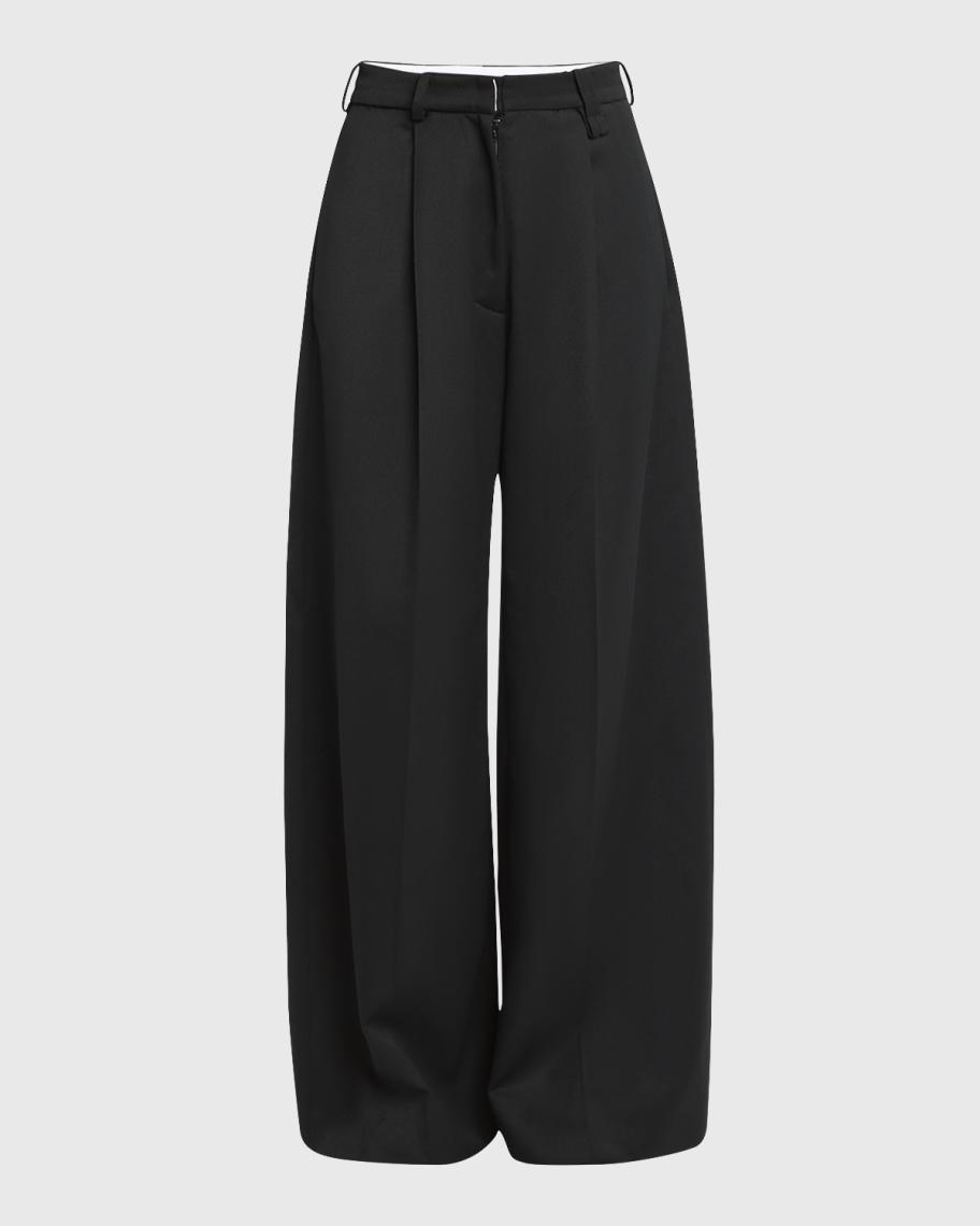 Simone Rocha Faux-Fur Trim Pleated Wide-Leg Trousers | Neiman Marcus