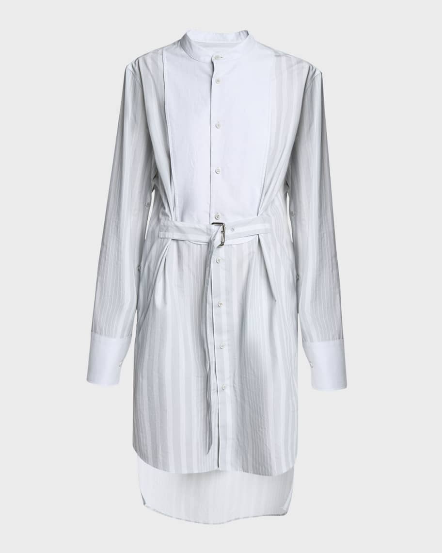 JW Anderson Stripe Belted Tuxedo Shirt Dress | Neiman Marcus