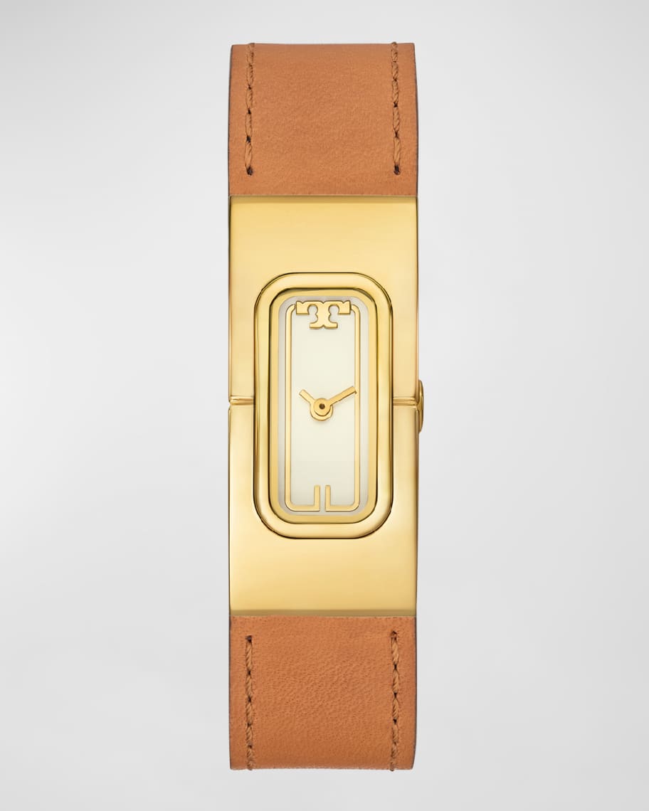 Tory Burch T Watch with Reversible Leather and Gold Tone Stainless