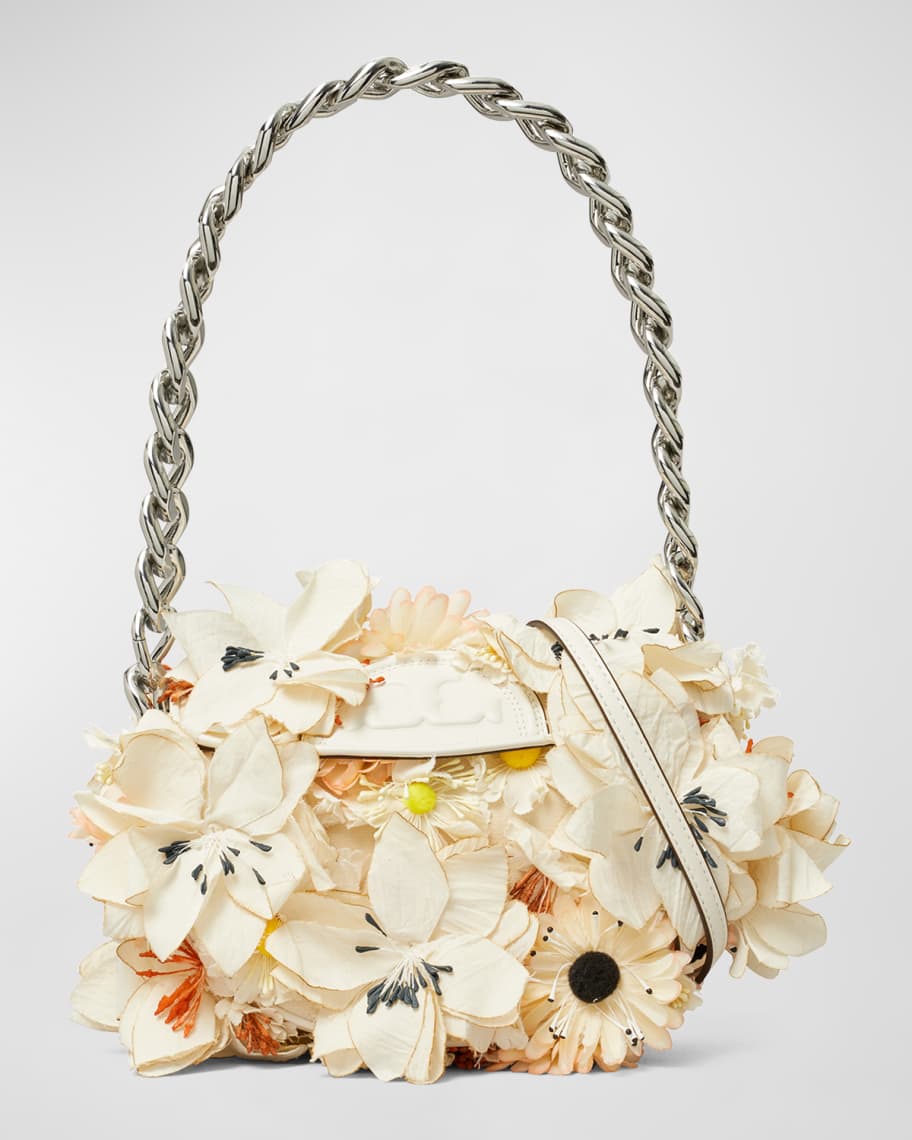 Tory Burch Fleming Mini Crescent Floral Embellished Top-Handle Bag