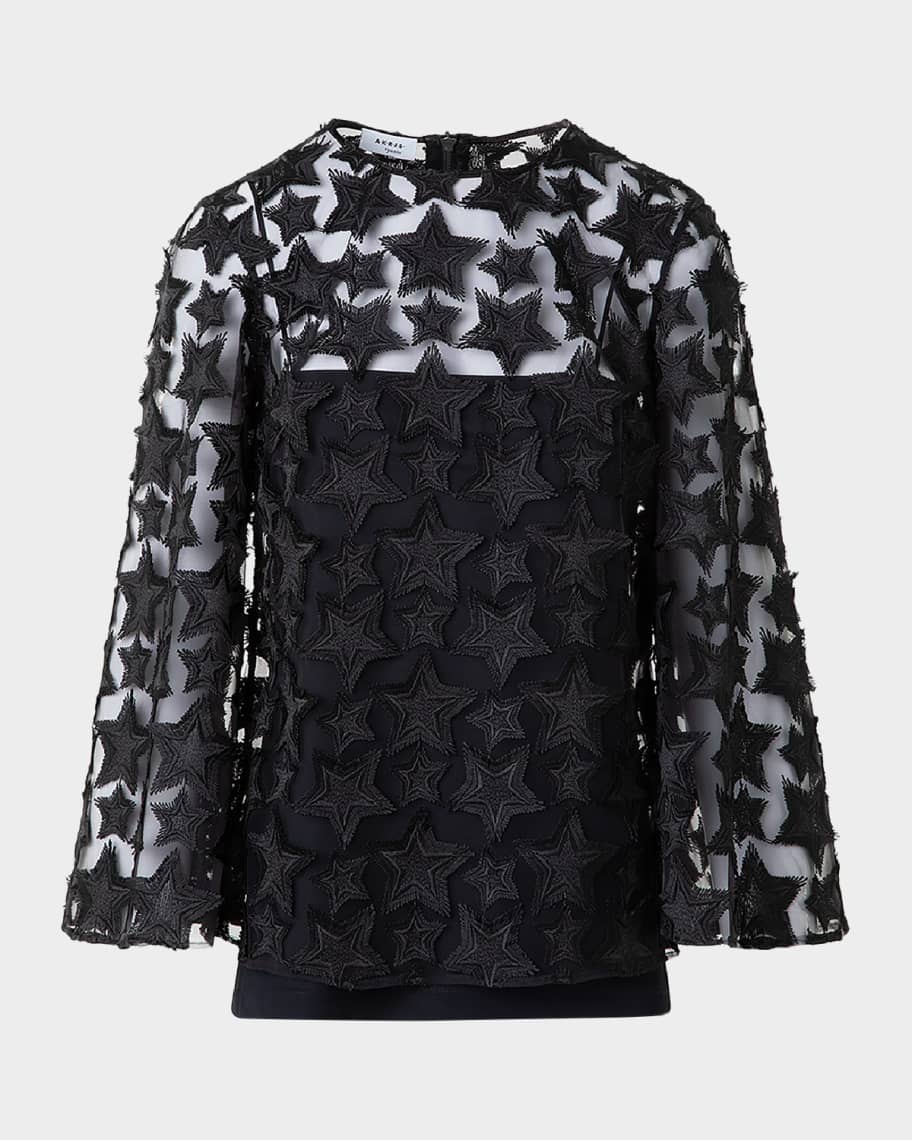 Akris punto 3D Star Embroidery Tulle Loose Blouse | Neiman
