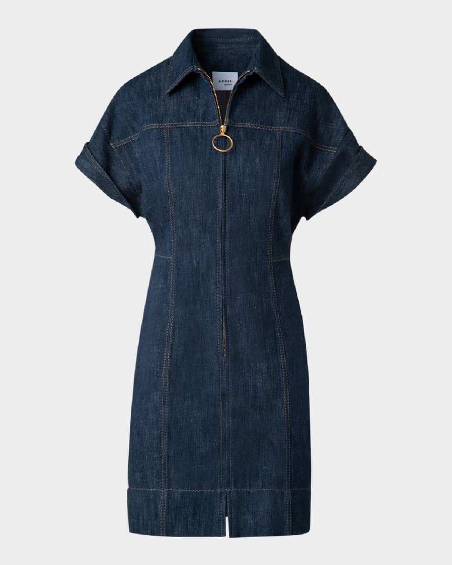 Akris punto Mini Cotton Wool Denim Dress | Neiman Marcus