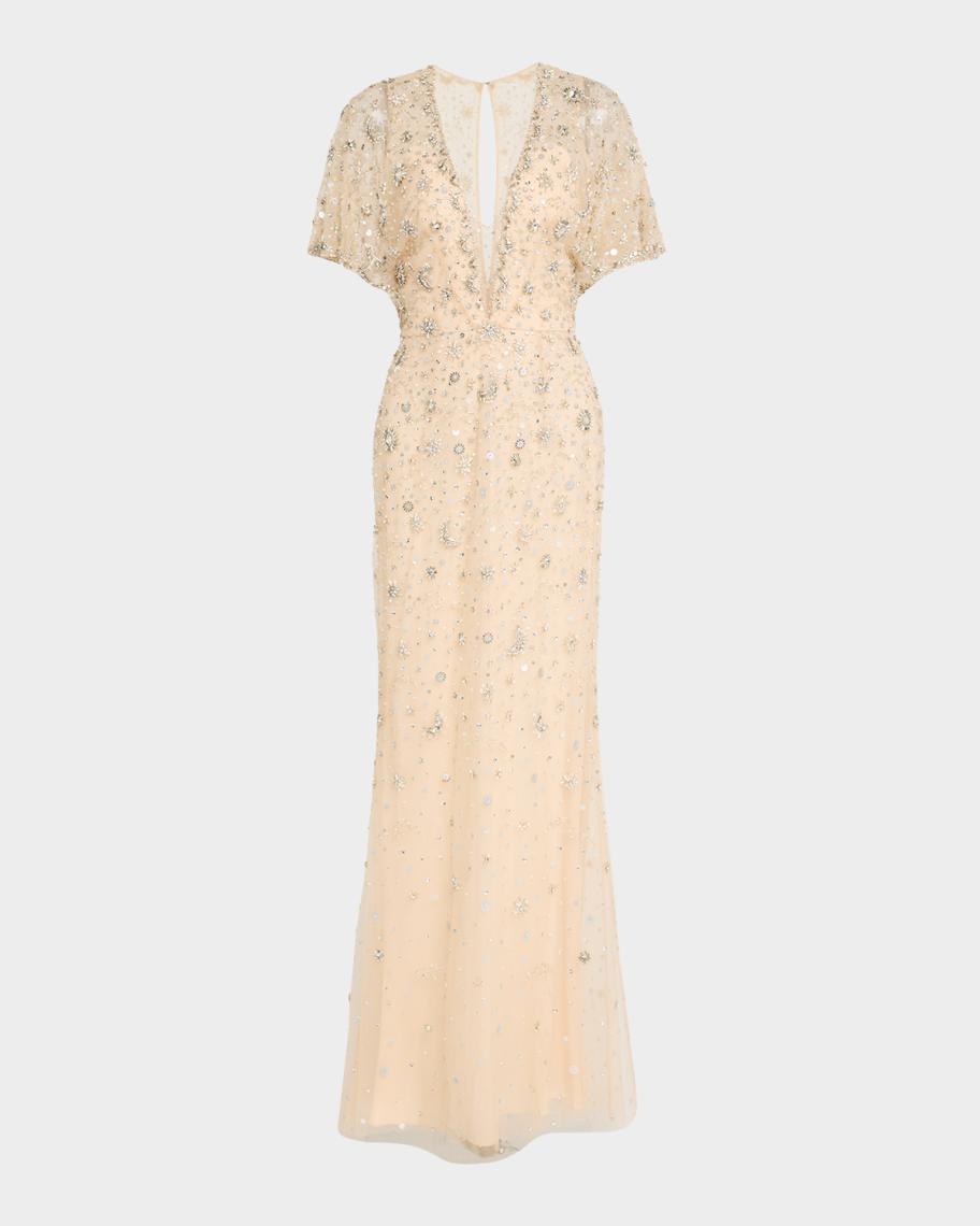 Jenny Packham Luna Crystal Trumpet Illusion Gown | Neiman Marcus