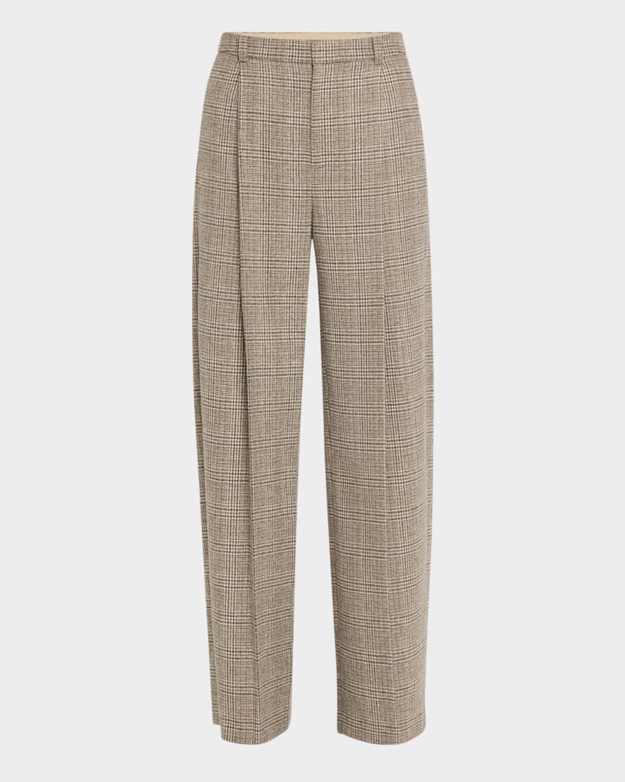 Vince High-Rise Wool-Blend Plaid Trousers | Neiman Marcus