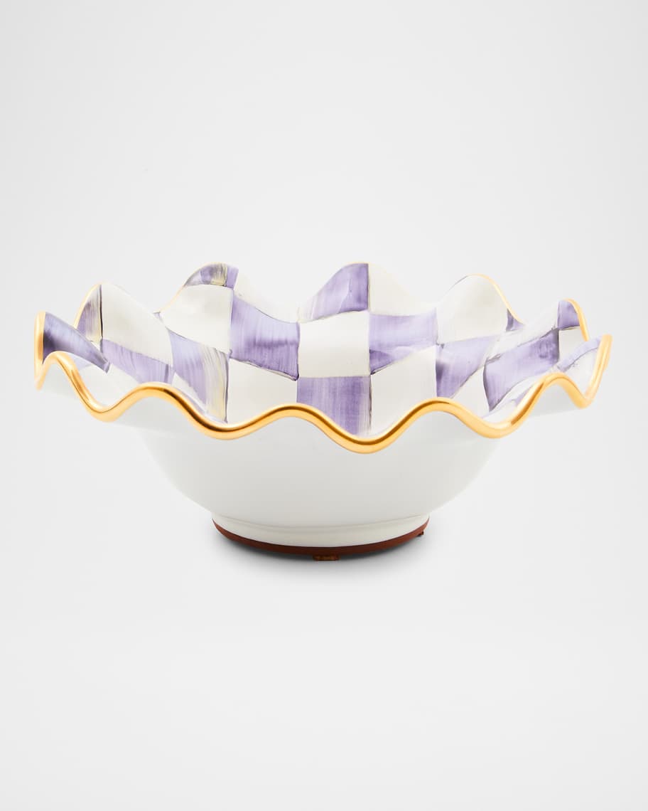Violet Check Fluted Ceramic Breakfast Bowl
